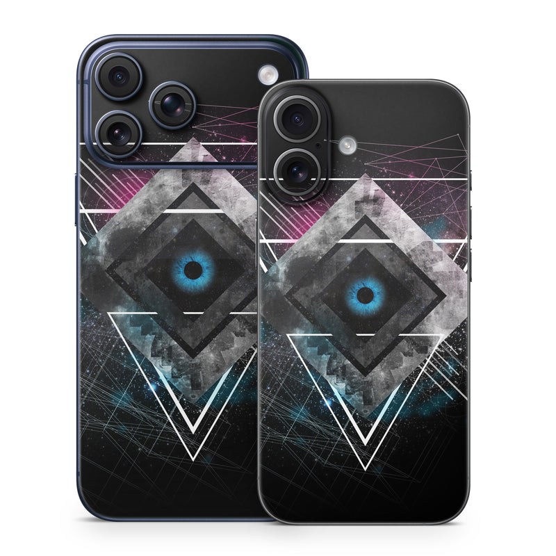 iPhone 17 Series Skin design of Graphic design, Design, Pattern, Graphics, Illustration, Font, Circle, Triangle, Fractal art, Logo, with black, gray colors