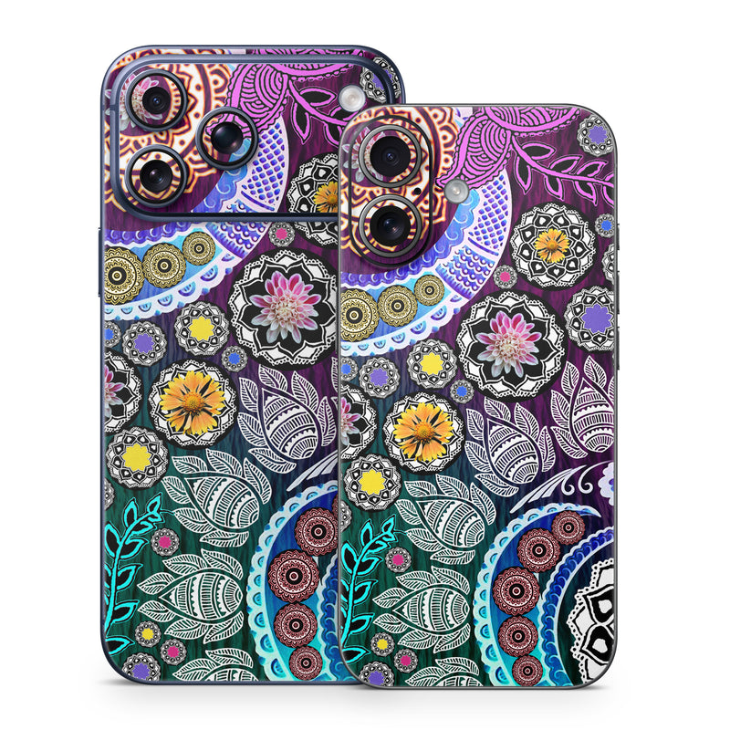 iPhone 17 Series Skin design of Pattern, Psychedelic art, Art, Visual arts, Design, Floral design, Textile, Motif, Circle, Illustration, with black, gray, purple, blue, green, red colors