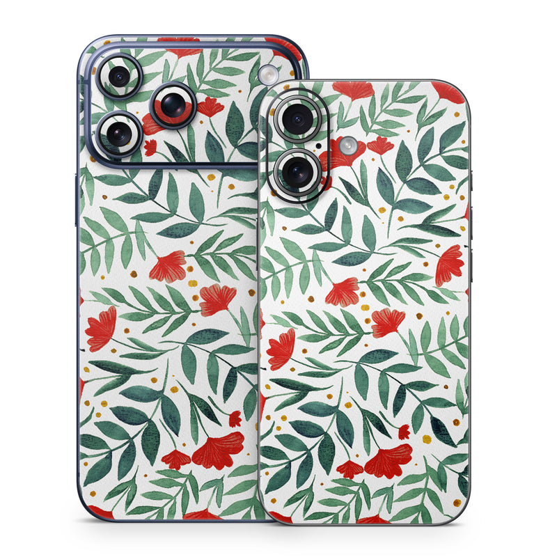iPhone 17 Series Skin design of Flower, Plant, Textile, Line, Petal, Pattern, Flowering plant, Pedicel, Creative arts, Rectangle, with red, green, orange, white colors