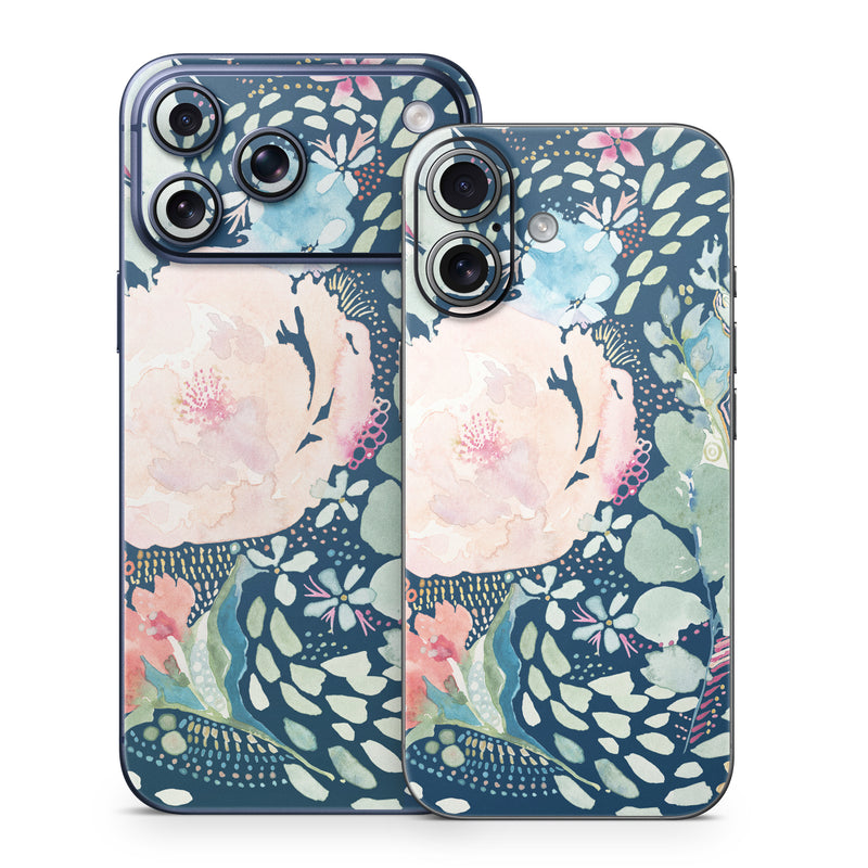 iPhone 17 Series Skin design of Flower, Plant, Petal, Botany, Textile, Sleeve, Creative arts, Art, Painting, Aqua, with blue, pink, green, white, orange, yellow, red colors