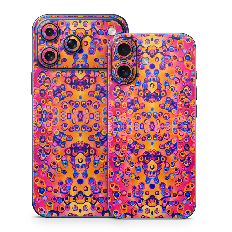 iPhone 17 Series Skin design of Pattern, Psychedelic art, Symmetry, with orange, purple, blue, pink colors