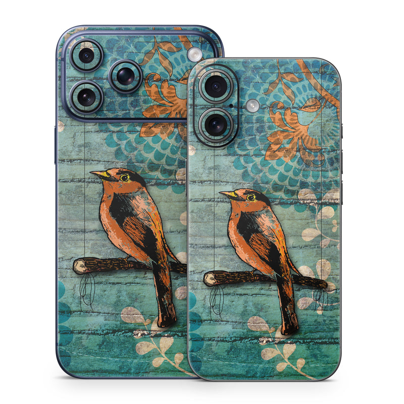 iPhone 17 Series Skin design of Bird, Turquoise, Painting, Art, Coraciiformes, Branch, Beak, Wildlife, Perching bird, Illustration, with black, blue, gray, green, red colors