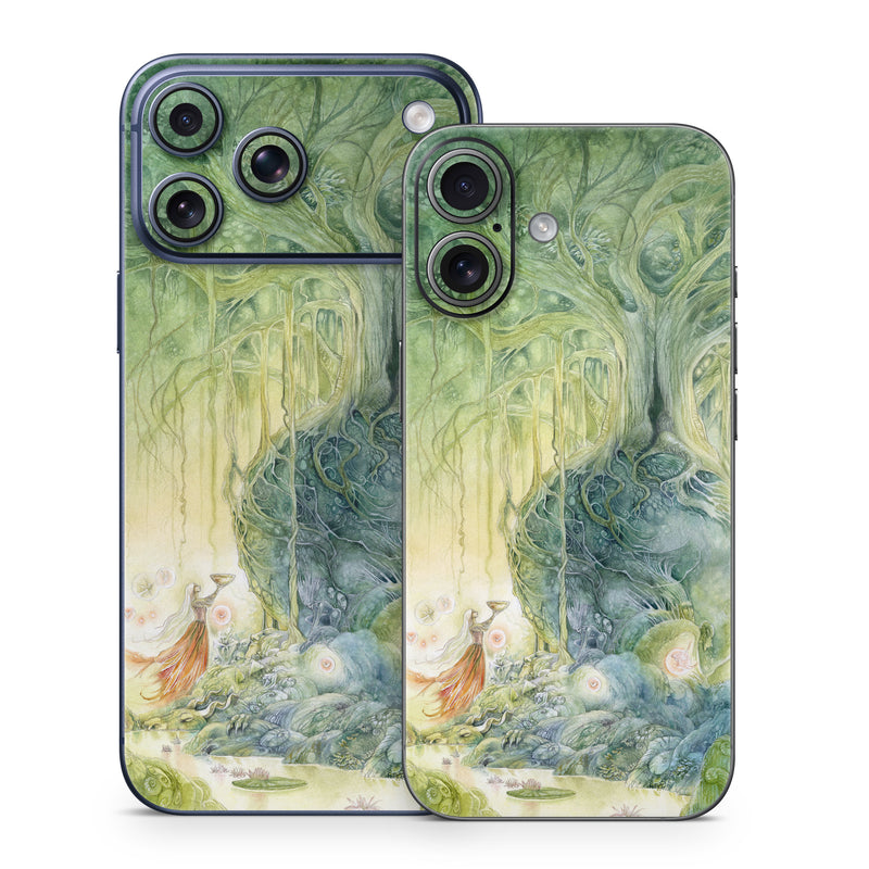 iPhone 17 Series Skin design of Green, Watercolor paint, Painting, Water, Art, Illustration, Grass, Tree, Plant, Fictional character, with blue, green, red, yellow colors