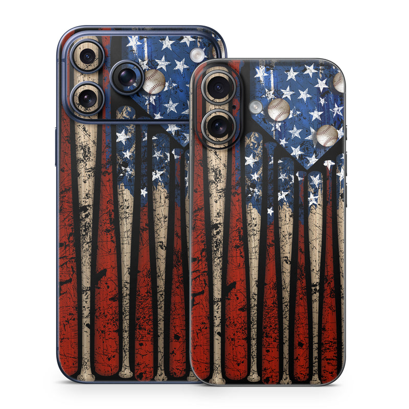 iPhone 17 Series Skin design of Baseball bat, Baseball equipment, with black, red, gray, green, blue colors