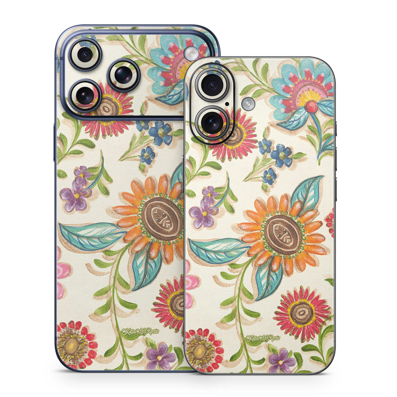 iPhone 17 Series Skin design of Pattern, Floral design, Flower, Botany, Design, Visual arts, Textile, Plant, Wildflower, Pedicel, with gray, green, pink, yellow, red, blue colors
