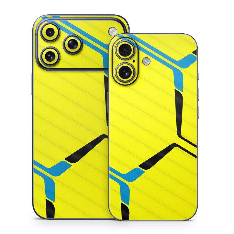 iPhone 17 Series Skin design of Azure, Triangle, Font, Parallel, Symmetry, Pattern, Electric blue, Symbol, Rectangle, Design, with yellow, blue colors