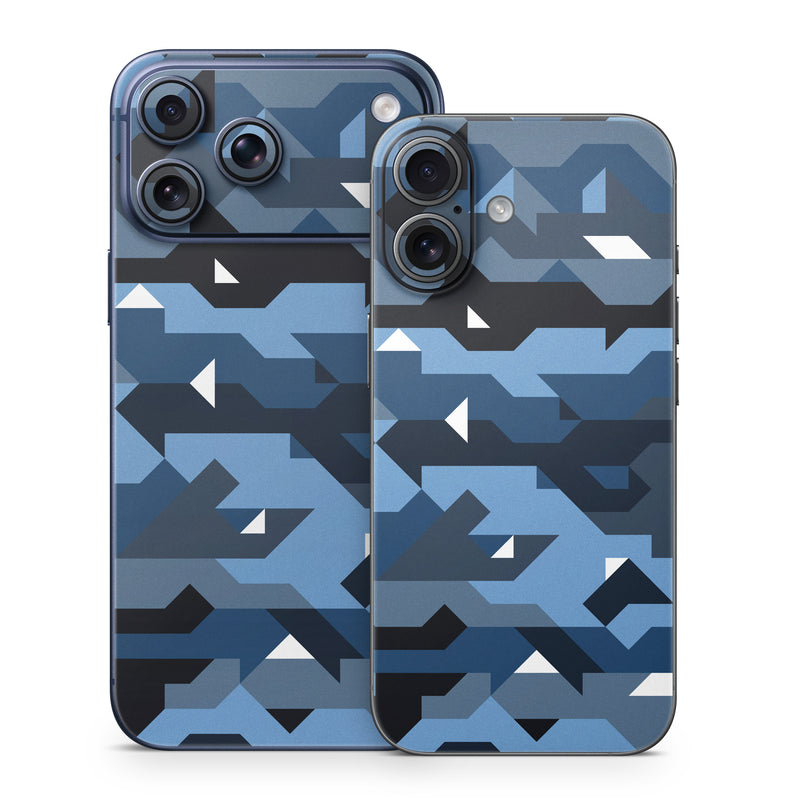 iPhone 17 Series Skin design of Blue, Pattern, Design, Font, Line, Camouflage, Illustration, Triangle, with blue, black, white, gray colors