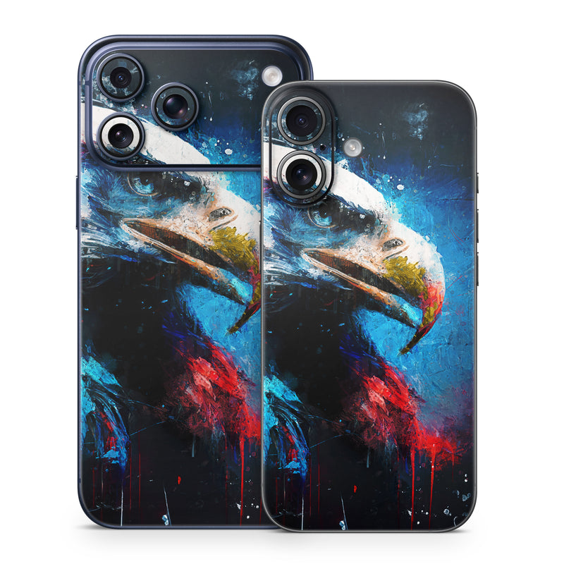 iPhone 17 Series Skin design of Bird, Beak, Organism, Art, Feather, Paint, Painting, Accipitridae, Bird of prey, Electric blue, with blue, red, white, black, gray, yellow colors