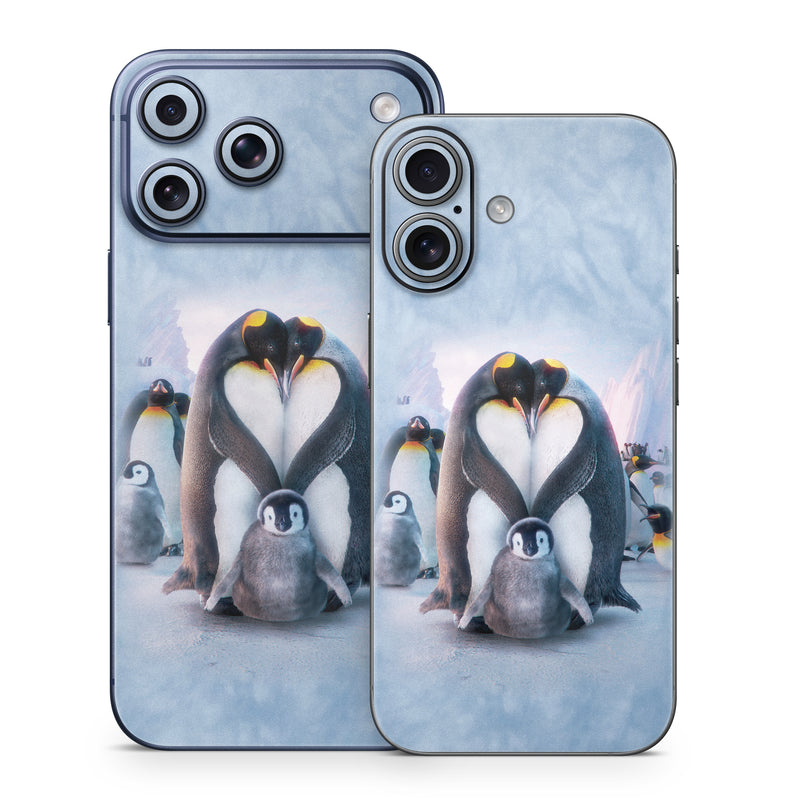 iPhone 17 Series Skin design of Bird, Vertebrate, Flightless bird, Penguin, Gentoo penguin, Emperor penguin, King penguin, Beak, Wildlife, Arctic, with gray, black, blue, purple colors