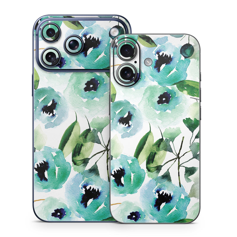 iPhone 17 Series Skin design of Green, Pattern, Leaf, Aqua, Plant, Design, Branch, Organism, Flower, Ivy, with white, green, blue, black colors