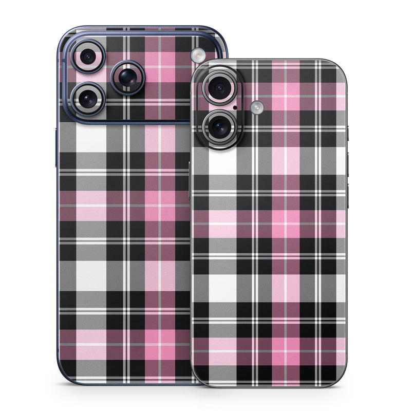 iPhone 17 Series Skin design of Plaid, Tartan, Pattern, Pink, Purple, Violet, Line, Textile, Magenta, Design, with black, gray, pink, red, white, purple colors