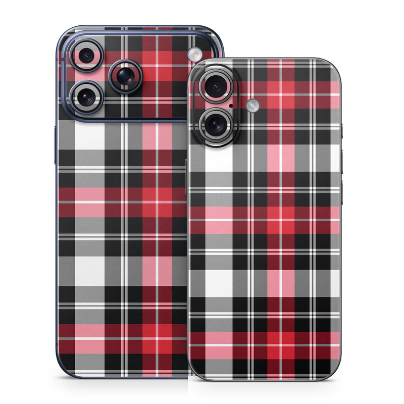 iPhone 17 Series Skin design of Plaid, Tartan, Pattern, Red, Textile, Design, Line, Pink, Magenta, Square, with black, gray, pink, red, white colors