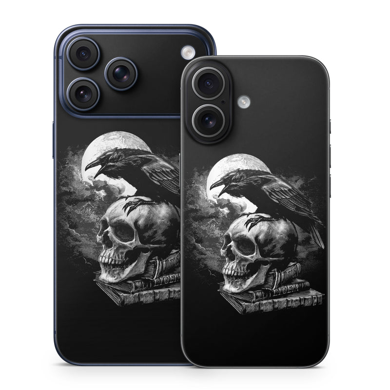 iPhone 17 Series Skin design of Bone, Skull, Bird, Darkness, Monochrome, Wing, Black-and-white, Illustration, Beak, Fictional Character, Drawing, Symbol, with black, white, gray colors