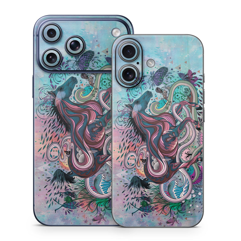iPhone 17 Series Skin design of Illustration, Art, Visual arts, Graphic design, Fictional character, Psychedelic art, Pattern, Drawing, Painting, Mythology, with gray, black, blue, red, purple colors
