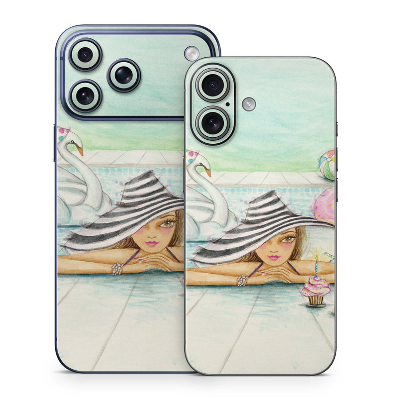 iPhone 17 Series Skin design of Watercolor paint, Illustration, Cartoon, Art, Painting, Drawing, Fictional character, with blue, pink, white, black, brown, red, green, yellow colors