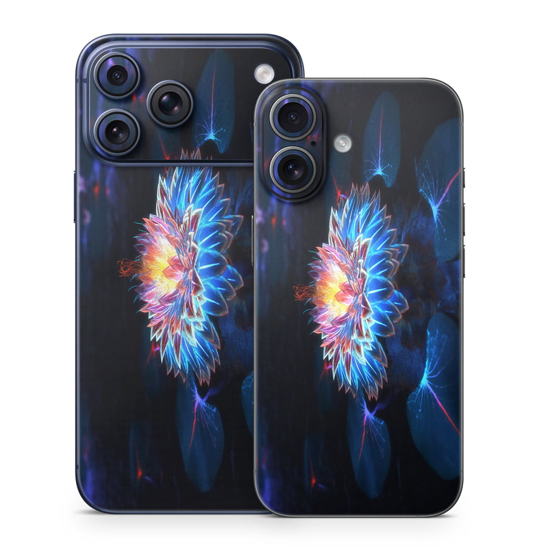iPhone 17 Series Skin design of Water, Light, Fractal art, Organism, Electric blue, Aquatic plant, Darkness, Plant, Art, Space, with black, blue, gray colors
