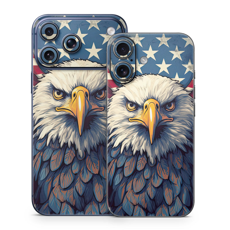 iPhone 17 Series Skin design of Bird, Accipitridae, Beak, Sea eagle, Falconiformes, Feather, Eagle, Painting, Art, Bald eagle, with red, blue, white, brown, yellow, gray, orange colors