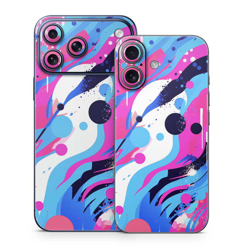 iPhone 17 Series Skin design of Organism, Art, Line, Font, Magenta, Art paint, Paint, Pattern, Electric blue, Tints and shades, with pink, blue, white, black, orange colors
