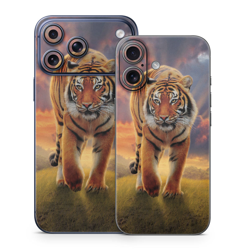 iPhone 17 Series Skin design of Tiger, Wildlife, Bengal tiger, Mammal, Felidae, Siberian tiger, Sky, Big cats, Terrestrial animal, Carnivore, with black, white, yellow, red, green, blue colors