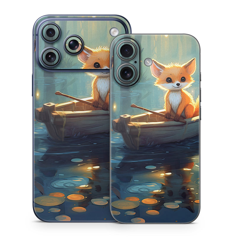 iPhone 17 Series Skin design of Water, Boat, Light, Nature, Organism, Orange, Cartoon, Watercraft, Art, Plant, with blue, yellow, orange, white, black, gray, green, brown colors