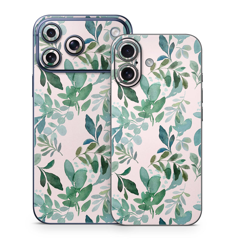 iPhone 17 Series Skin design of Pattern, Green, Leaf, Design, Plant, Tree, Military camouflage, with white, green, blue colors