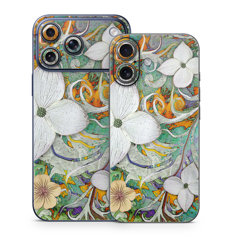 iPhone 17 Series Skin design of Flower, Pattern, Plant, Wildflower, Floral design, Petal, Art, Painting, Visual arts, Wallpaper, with gray, black, green, blue, red colors