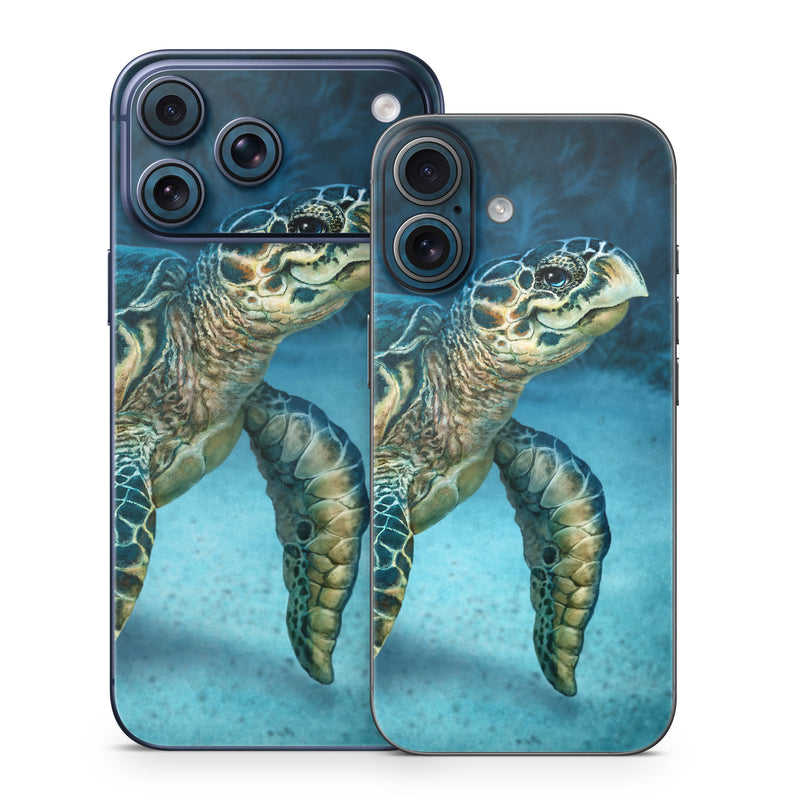 iPhone 17 Series Skin design of Water, Nature, Organism, Reptile, Turtle, Hawksbill sea turtle, Underwater, Wildlife, Sea turtle, Reef, with green, gray, blue, white colors