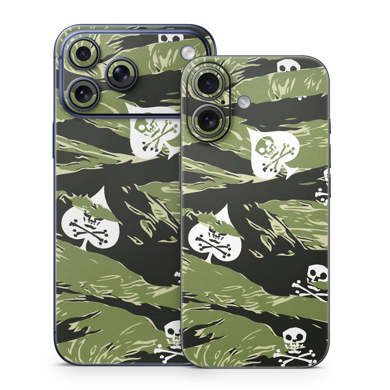iPhone 17 Series Skin design of Military camouflage, Pattern, Leaf, Illustration, Design, Tree, Camouflage, Plant, Art, Branch, with black, white, green colors