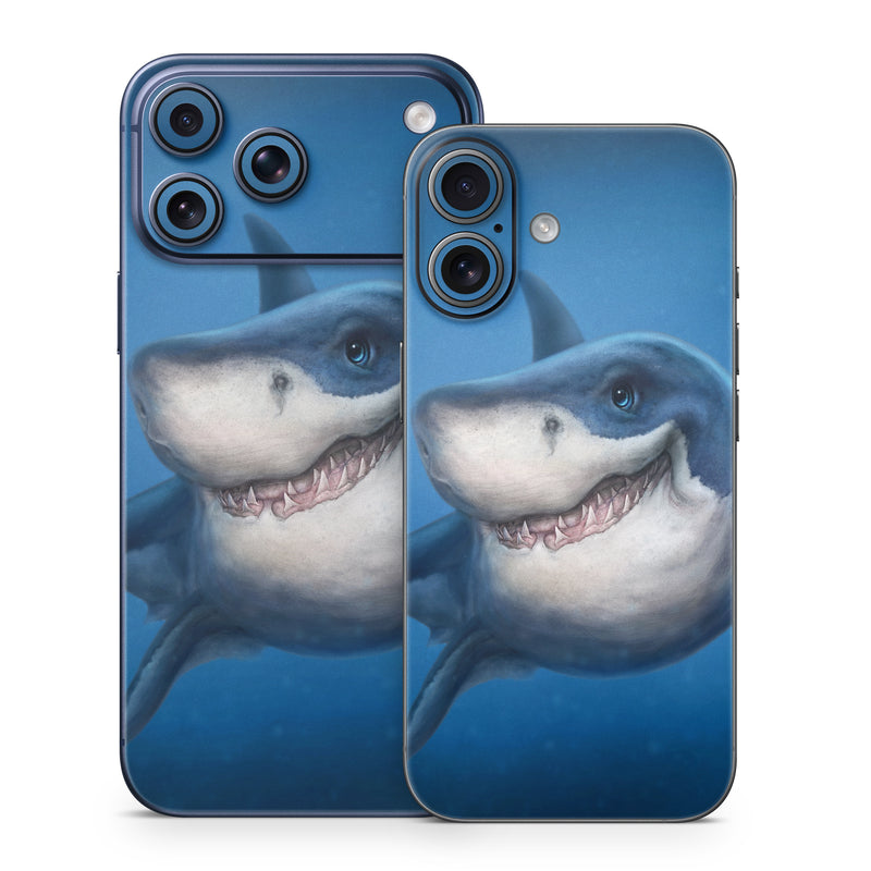 iPhone 17 Series Skin design of Fish, Great white shark, Shark, Tiger shark, Cartilaginous fish, Requiem shark, Lamniformes, Bull shark, Carcharhiniformes, with black, blue, gray colors