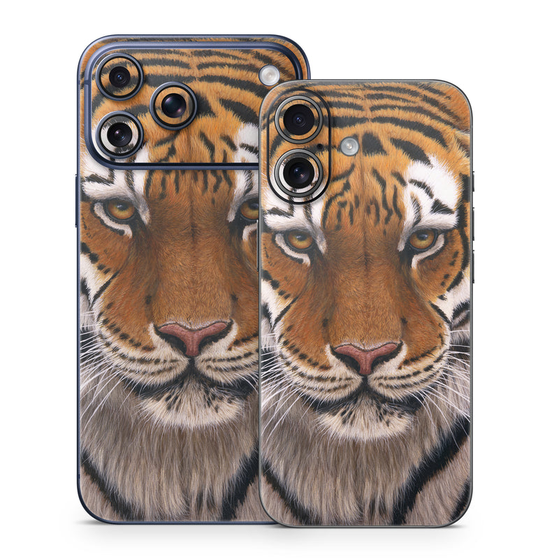 iPhone 17 Series Skin design of Tiger, Mammal, Wildlife, Terrestrial animal, Vertebrate, Bengal tiger, Whiskers, Siberian tiger, Felidae, Snout, with black, gray, red, green, pink colors