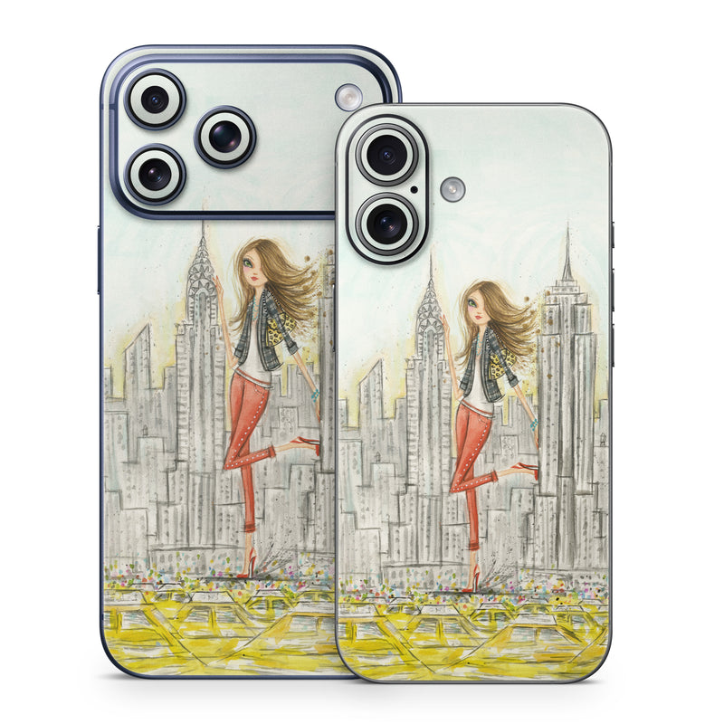 iPhone 17 Series Skin design of Human settlement, Fashion illustration, Illustration, City, Art, Architecture, Drawing, Fictional character, with gray, green, black, red colors