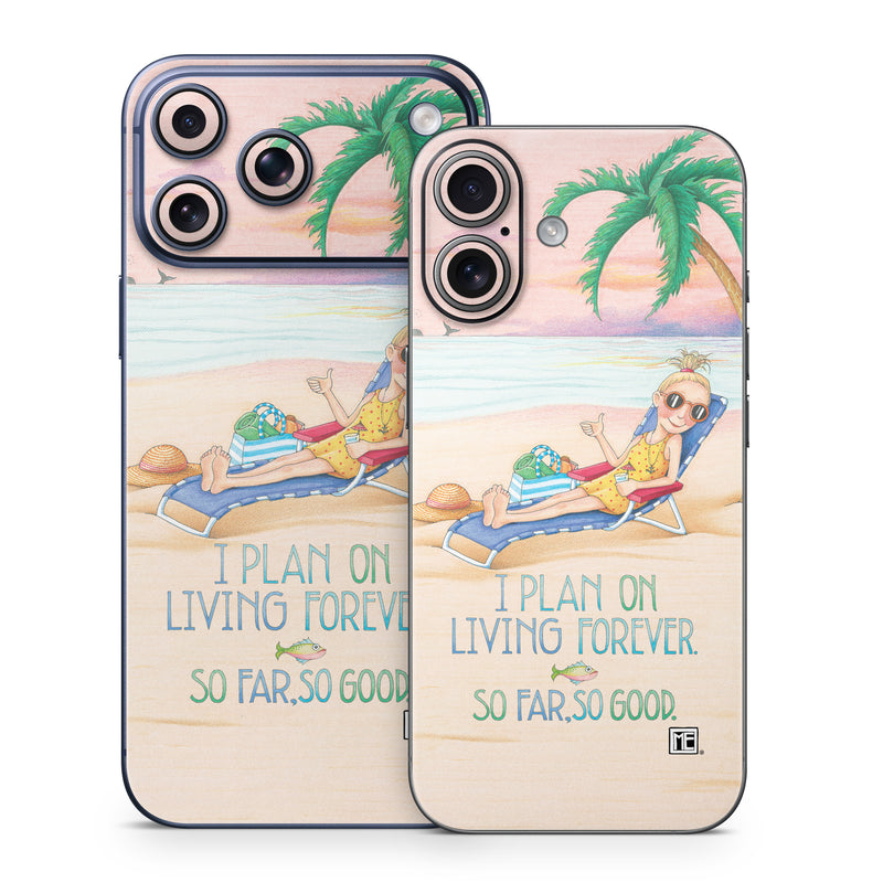 iPhone 17 Series Skin design of Vacation, Product, Summer, Aqua, Illustration, Sun tanning, Fictional character, Caribbean, Graphics, Happy, with pink, green, brown, yellow, blue, white, red colors