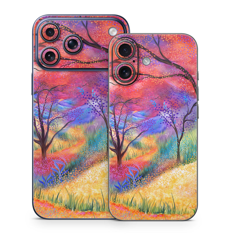 iPhone 17 Series Skin design of Plant, Art paint, Paint, Botany, Natural environment, Natural landscape, Leaf, Branch, People in nature, Tree, with red, blue, yellow, green, purple, orange, black, white colors