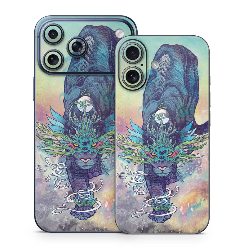 iPhone 17 Series Skin design of Illustration, Fictional character, Graphic design, Demon, Art, Fiction, Cg artwork, Supernatural creature, with blue, green, black, white, yellow, orange, pink, purple colors