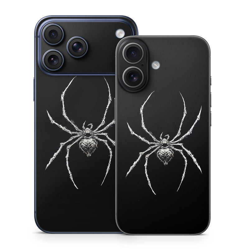 iPhone 17 Series Skin design of Arthropod, Spider, Insect, Spider web, Terrestrial animal, Arachnid, Invertebrate, Tangle-web spider, Symmetry, Terrestrial plant, with black, white, gray colors