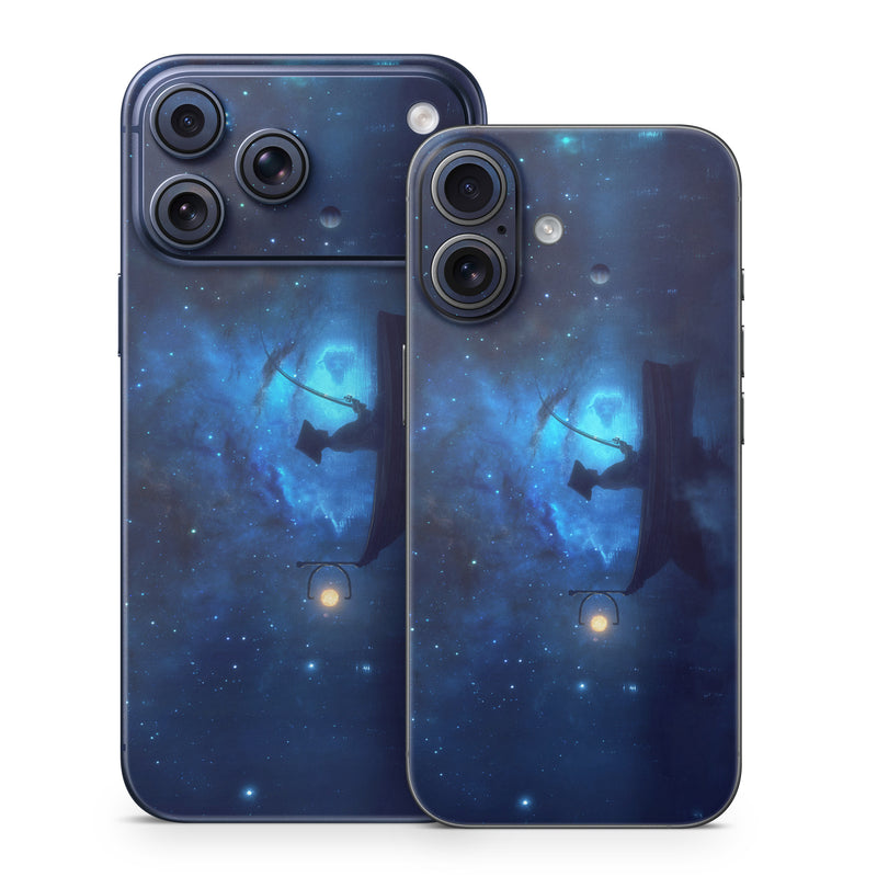 iPhone 17 Series Skin design of Sky, Night, Atmosphere, Light, Atmospheric phenomenon, Darkness, Screenshot, Space, Midnight, Moonlight, with white, blue, black, green, orange colors