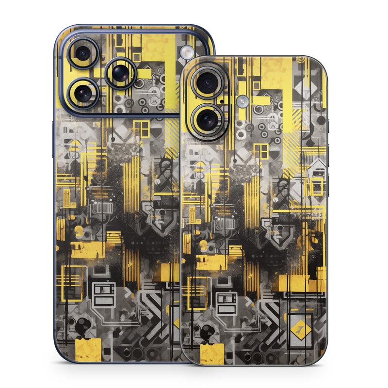 iPhone 17 Series Skin design of Rectangle, Yellow, Font, Art, City, Engineering, Tints and shades, Pattern, Symmetry, Space, with black, white, gray, yellow colors