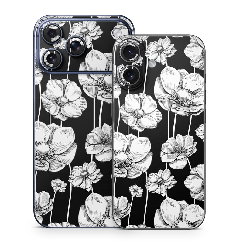 iPhone 17 Series Skin design of Flower, Black-and-white, Plant, Botany, Petal, Design, Wildflower, Monochrome photography, Pattern, Monochrome, with black, gray, white colors