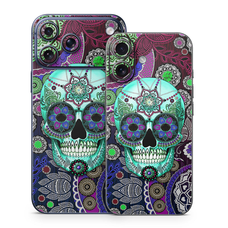 iPhone 17 Series Skin design of Psychedelic art, Pattern, Skull, Purple, Bone, Violet, Design, Visual arts, Art, Magenta, with blue, green, purple, red, green, pink colors