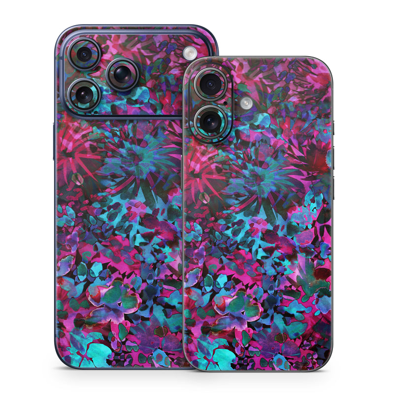 iPhone 17 Series Skin design of Pink, Purple, Violet, Lilac, Flower, Leaf, Plant, Magenta, Botany, Pattern, with black, pink, purple, blue, green colors