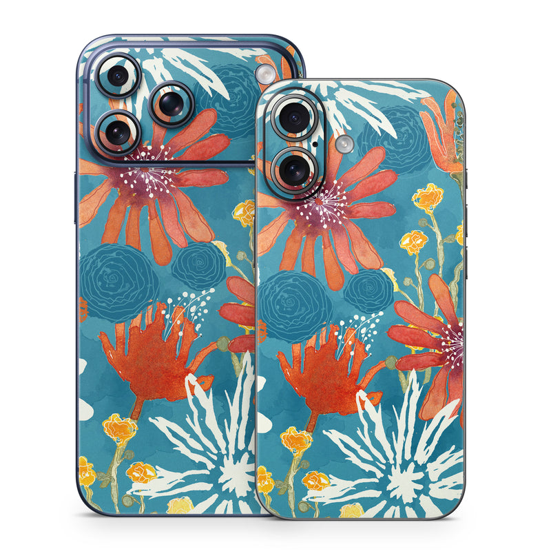 iPhone 17 Series Skin design of Pattern, Visual arts, Wrapping paper, Design, Wildflower, Floral design, Textile, Flower, Plant, Motif, with blue, red, gray, yellow, green colors