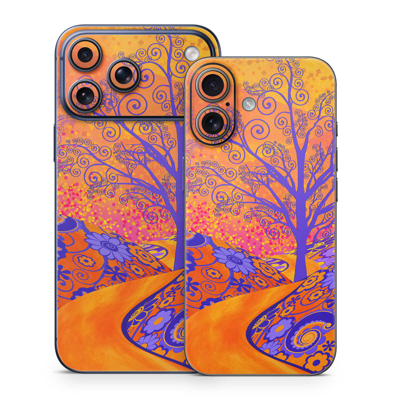 iPhone 17 Series Skin design of Blue, Orange, Art, Acrylic paint, Modern art, Pattern, Visual arts, Painting, Majorelle blue, Psychedelic art, with orange, yellow, red, purple colors