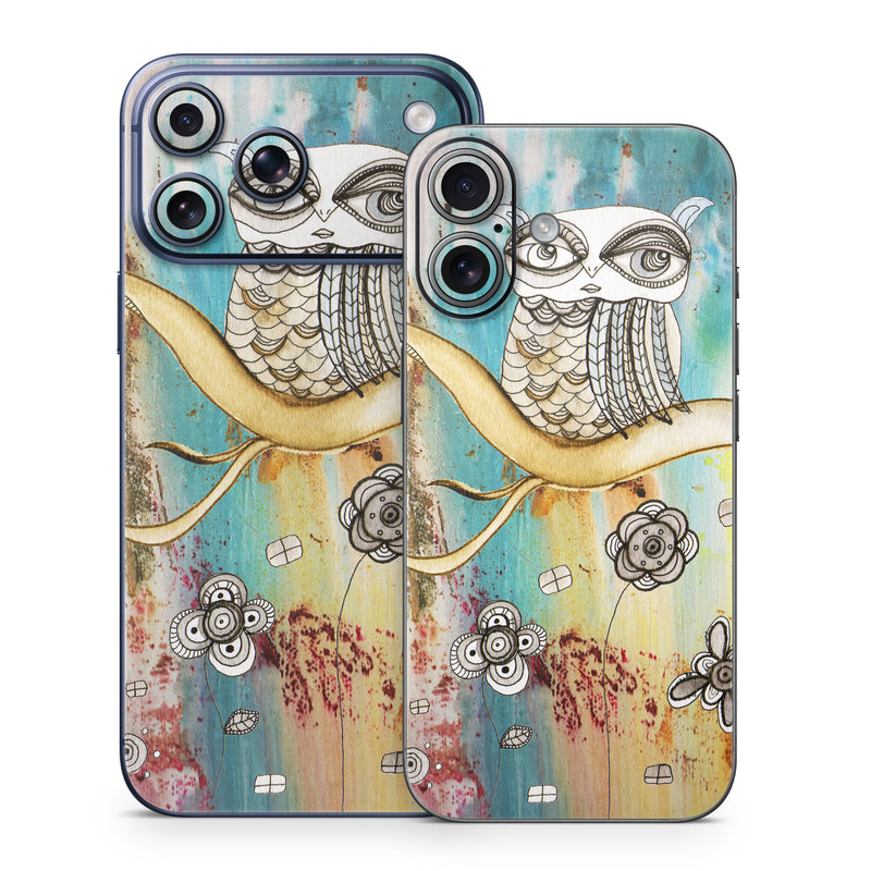 iPhone 17 Series Skin design of Owl, Pink, Illustration, Art, Visual arts, Watercolor paint, Organism, Modern art, Graphic design, Pattern, with gray, red, green, black, blue, purple colors