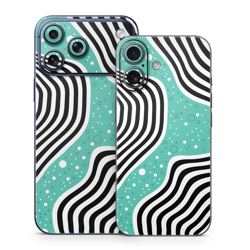 iPhone 17 Series Skin design of White, Rectangle, Art, Line, Aqua, Pattern, Electric blue, Visual arts, Font, Graphics, with white, black, blue, green colors