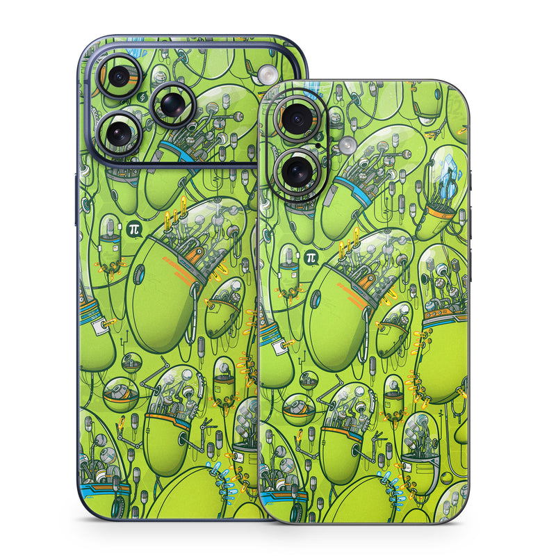 iPhone 17 Series Skin design of Green, Pattern, Yellow, Design, Illustration, Plant, Art, Graphic design, Urban design, with green, blue, gray, yellow, orange colors