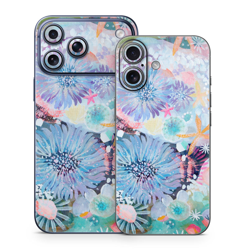 iPhone 17 Series Skin design of Pattern, Aqua, Textile, Design, Watercolor paint, Visual arts, Flower, Art, Plant, Illustration, with blue, orange, pink, purple, green, white colors