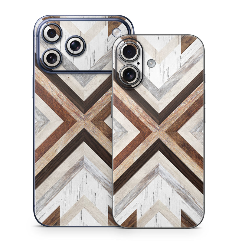 iPhone 17 Series Skin design of Architecture, Line, Pattern, Brown, Symmetry, Wood, Design, Building, Facade, Material property, with white, brown, gray colors