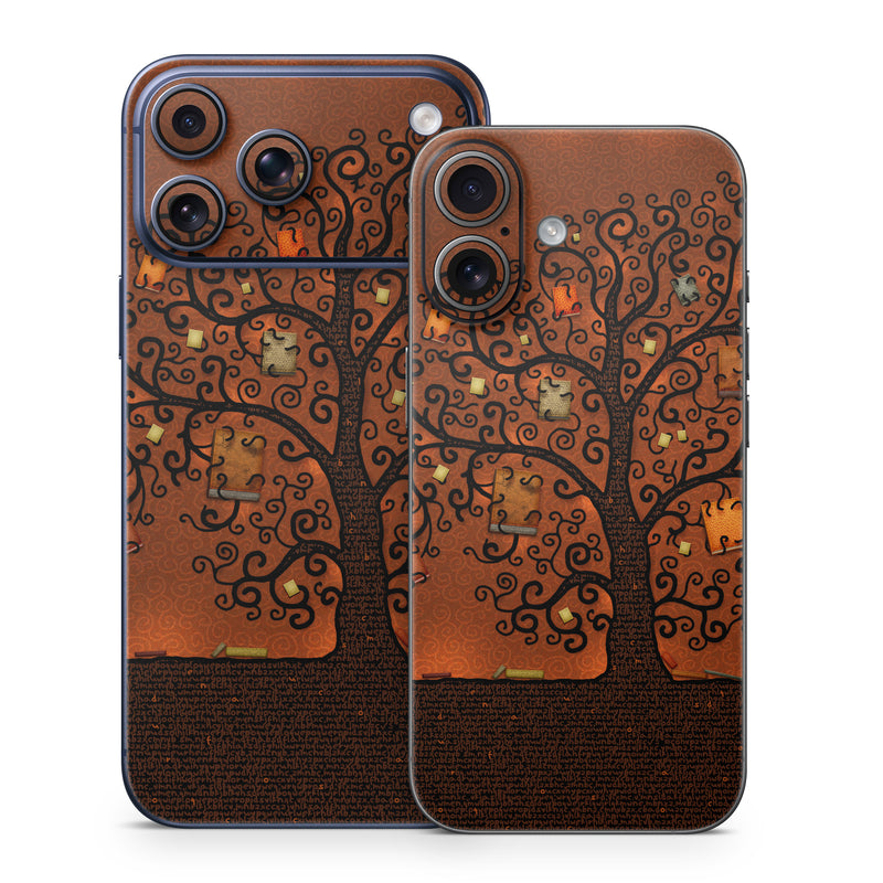 iPhone 17 Series Skin design of Tree, Brown, Leaf, Plant, Woody plant, Branch, Visual arts, Font, Pattern, Art, with black colors