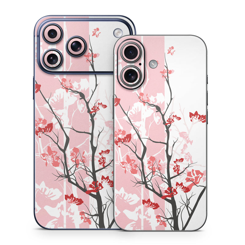 iPhone 17 Series Skin design of Branch, Red, Flower, Plant, Tree, Twig, Blossom, Botany, Pink, Spring, with white, pink, gray, red, black colors