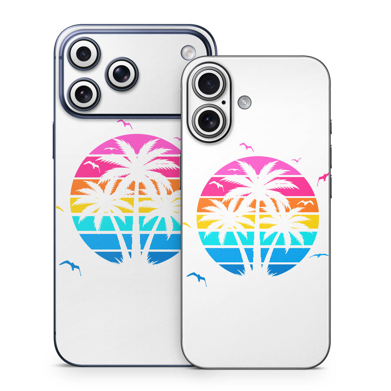 iPhone 17 Series Skin design of Palm trees, Graphics, Clip art, Graphic design, with white, pink, orange, yellow, blue colors